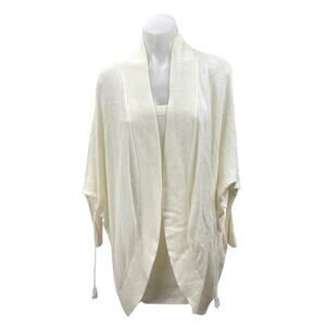 NEW Lou & Grey White Open Front Long Sleeve Knit Drawstring Cardigan Sweater M